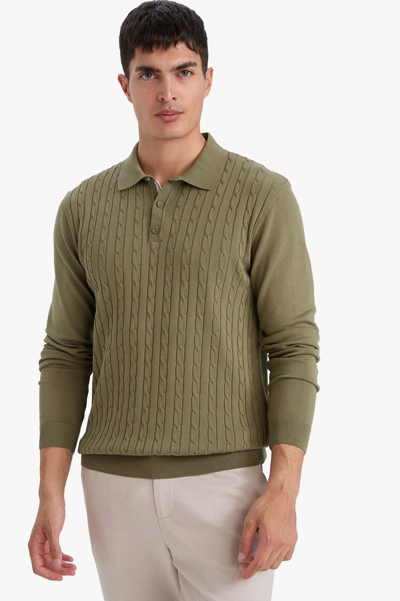 DeFacto Green Man Standard Fit Polo Collar Knitwear Pullover Casual - Image 3